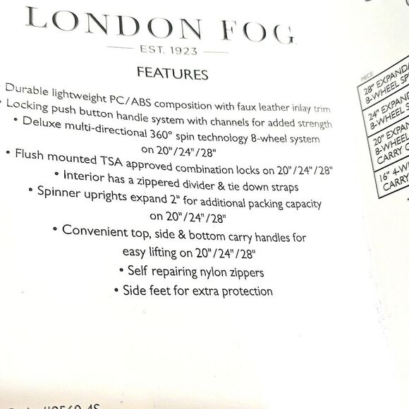 London Fog Southgate Collection Hard Side Expandable 24" Spinner Luggage - Picture 8 of 13